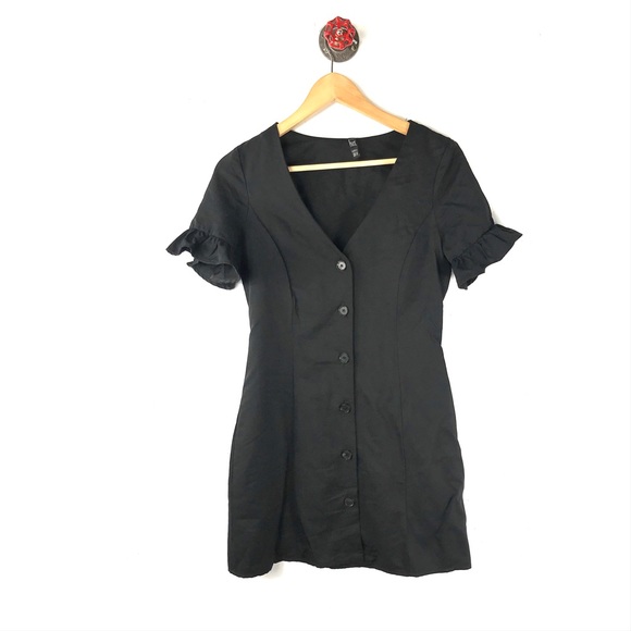 zara black button down dress